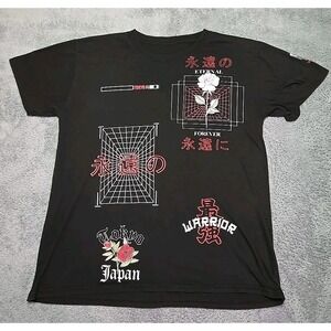 RGSTR Black Graphic T-Shirt Size L Tokyo Japan Warrior  Y2K Grunge Streetwear